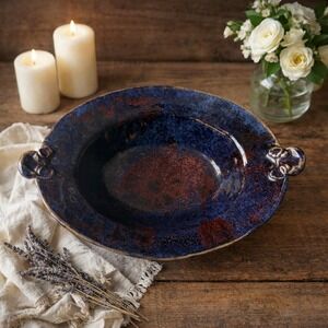 Vtg Studio Pottery Large Oval Bowl Crystalline Galaxy Glaze Whimsigoth Signed